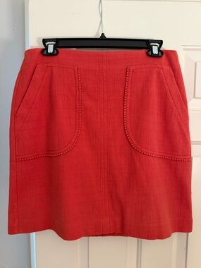 LOFT Coral-Red Mini Skirt with Front Patch Pockets
